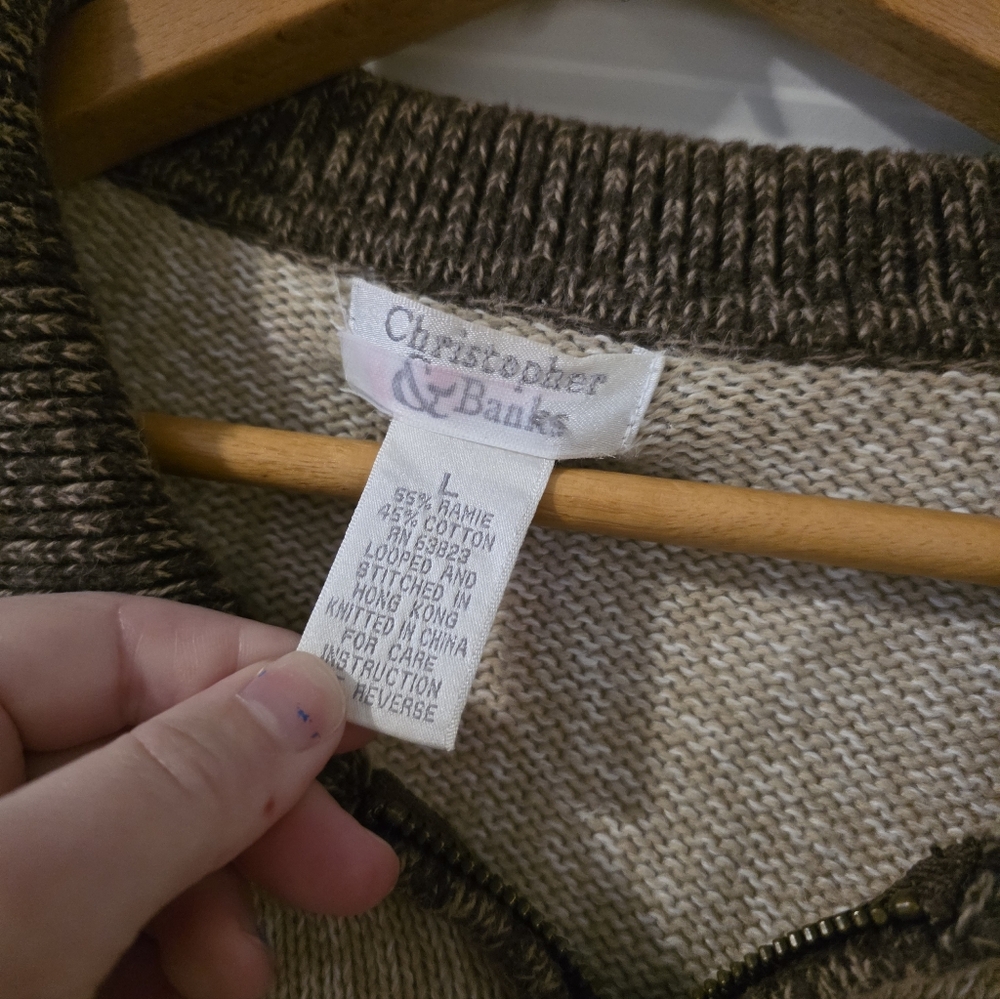 Vintage 90s Knit Zip Sweater Cottage Core Western Chic Wmns L Christopher Banks - Picture 3 of 7